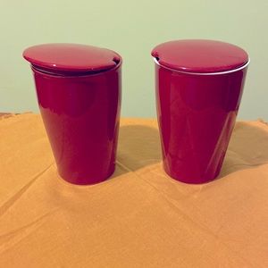 2 Red Teaforte cups with lids